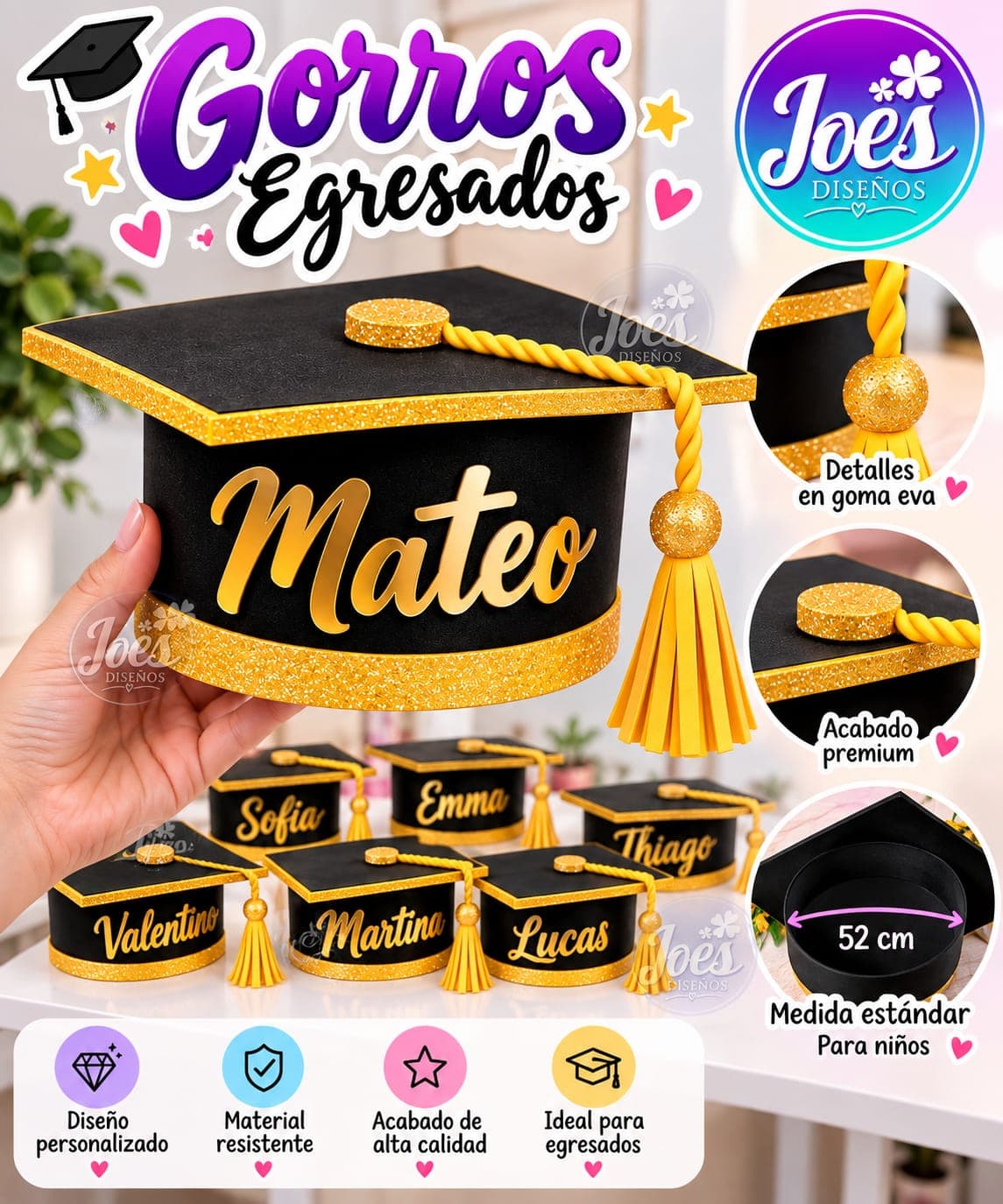 Gorros de egresados personalizados
